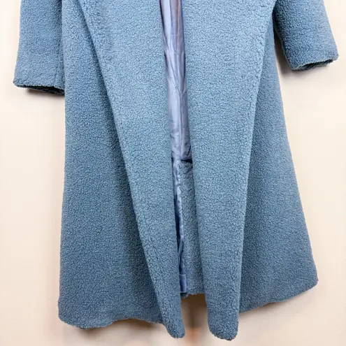 SNDYS X Revolve Teddy Coat in Storm Blue Oversized Long Collared Size 4