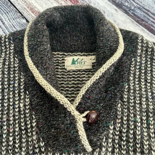 Vintage R.E.I. 100% Wool Speckled Knit Collared Chunky Knit Sweater Gray Size L