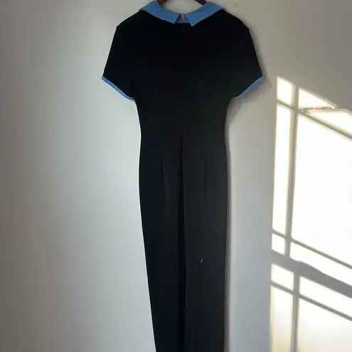 Joseph Ribkoff Vintage Black Blue Collar Form Fitting Maxi Dress Size 8 !