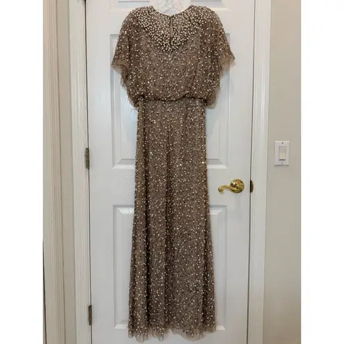 Mac Duggal NWT 14523 Beige Beaded Mesh Cape Gown Size 6