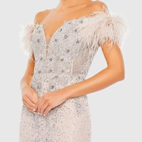 Mac Duggal 20246 Pink Feathered Crystal Embellished Sleeveless Gown Flaws