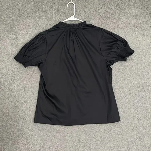 Robert Graham Mila Blouse Women L Black Puff Sleeve Button Front NEW