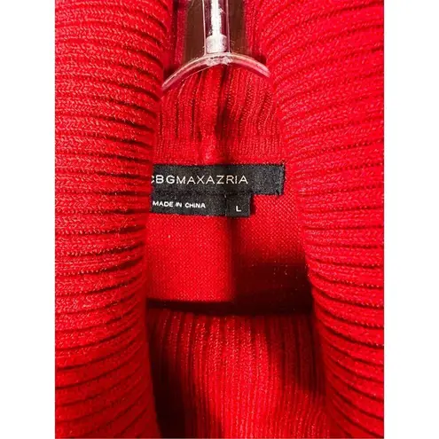 BCBGMAXAZRIA  Women's Acrylic Long Sleeve Ribbed Turtleneck Sweater Red Large