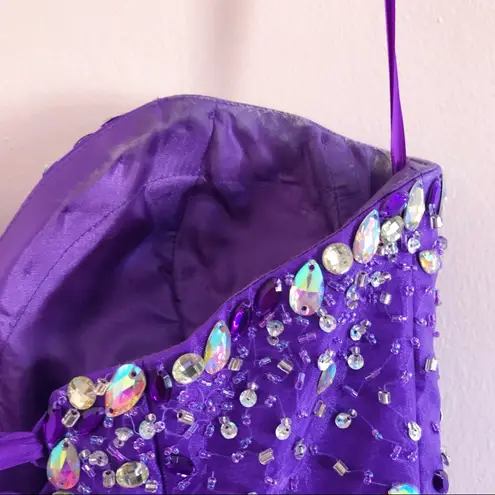 Mystique Boutique Vintage Y2K Bejeweled Strapless Corset Prom Dress in Purple | Size 4