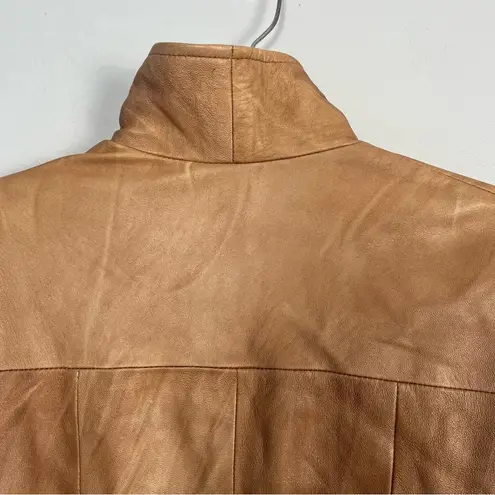 Vintage leather factory brown tan zip up coat size large