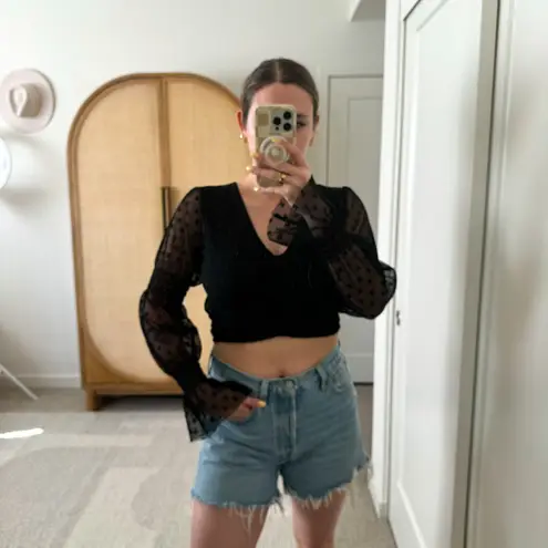 Glassons Black Mesh Long Sleeve Crop Top