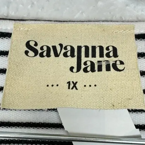 Savanna Jane 1X Striped Embroidered Multicolor Red Lips Mouth Long Sleeve V