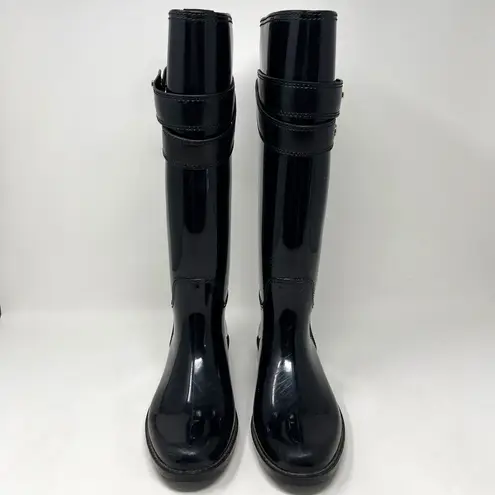 Coach  Talia Rain Boots Riding Tall Black Glossy Rubber Mid Calf Women’s Size 6