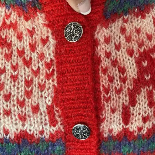 Northern Isles VTG Fair Isle Cardigan Women’s MED Red Sweater Reindeer Holiday
