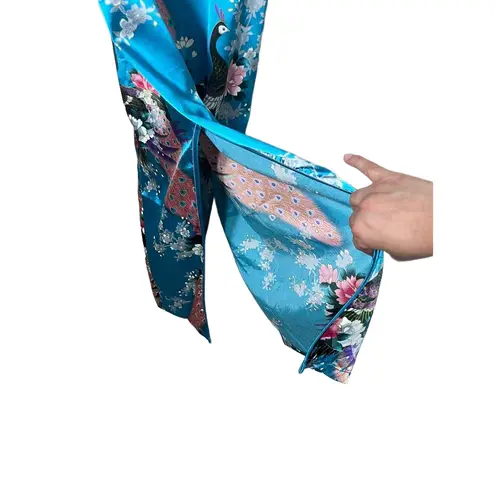 Laogudai Blue Peacock Floral Mandarin Collar Chinese Style Cheongsam Dress M Size M