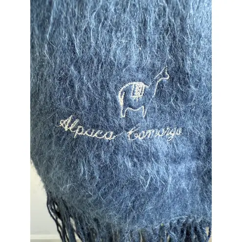 Alpaca Comargo Blue Wool Blend Scarf Fringe Winter Warm Soft Shawl
