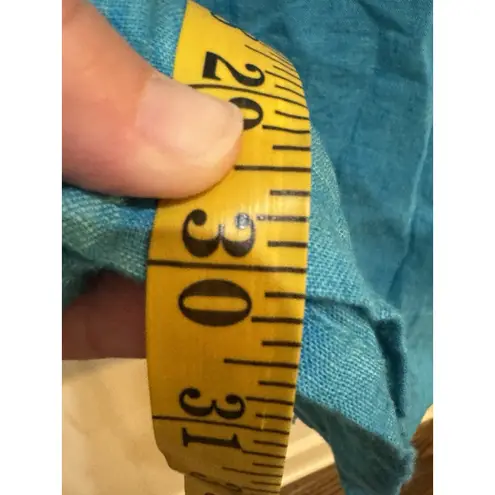 Flax Button Down Short Sleeve Tunic Shirt Blouse Size Medium Aqua Blue