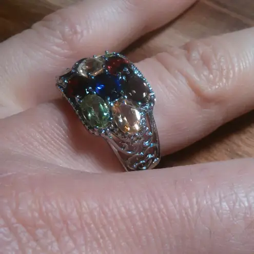 Multi Gemstone Stainless Steel Ring (Size 7)