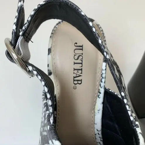 JustFab  Dion Black & White Snake Print Sling Back Block Heeled Mules Size 8.5