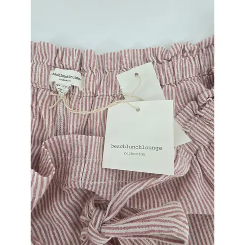 Beach Lunch Lounge Size XL Small Linen Blend Pants Pink Stripe Pull On Waist Tie