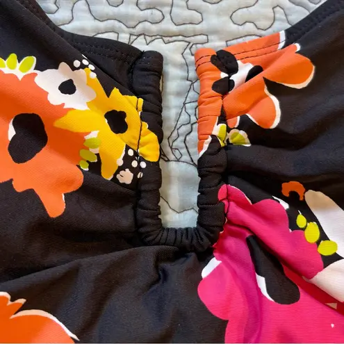 Anne cole Black Floral One-Piece Swimsuit Scoop Back Tummy Control Sz 12💛