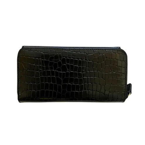 Etienne Aigner NWOT Vintage Black Croc-Embossed Leather Clutch Checkbook Wallet