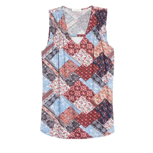 Loveappella Mix Print Gathered Shoulder Cutout Tank Size L