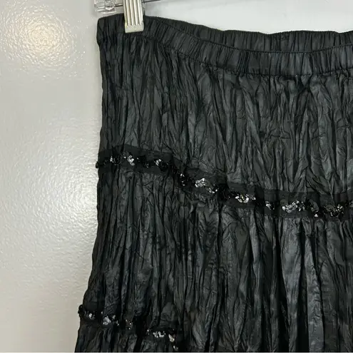 NWT Vintage Essentials by Milano Crinkle Black Sequin 80s/90s Midi Skirt 1X