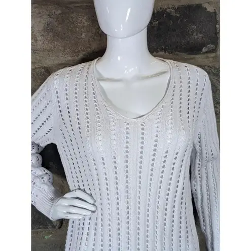 Jeanne pierre Women's Jeanne Pierre White Eyelet Open Knit Sweater Size Large Long Sleeve