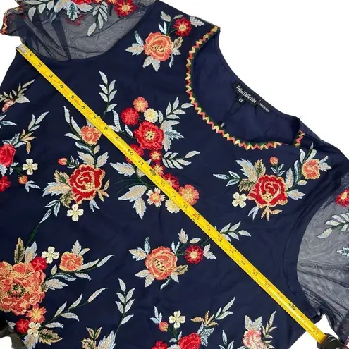 Tolani Collection Mesh Embroidered Blouse in Navy