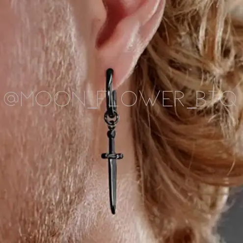 Punk Goth Dagger Sword Huggie Hoop Earring Black