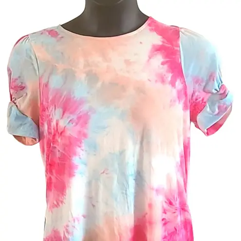Good Luck Gem NWT Women’s Multicolor Tie-Dye Puff Sleeve T-Shirt Dress XL