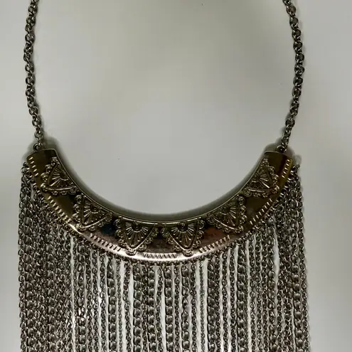 Women's Silver Chain Fringe Necklace Statement Bib Metal Concert Tribal