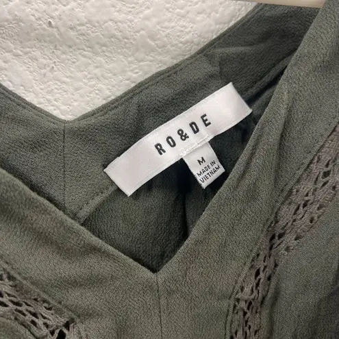 Ro & De Womens Green Sleeveless Top W/ Crochet Details Size M