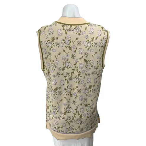 Mango MNG Cream Multicolor Floral Waistcoat Sleeveless Knit Sweater Vest Top M Size M