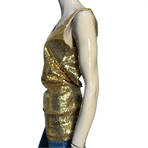 Adam Lippes NWT Women’s Size M Gold Sequin Open Back V Sleeveless Top Shirt