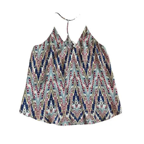 Lavender Brown cream tribal print silk tank top size XS