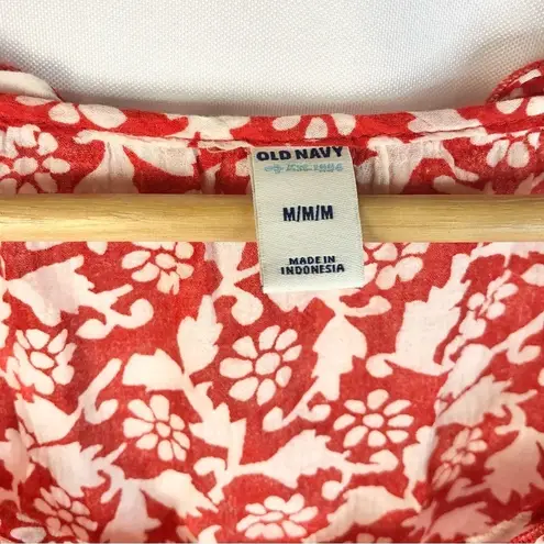 Old Navy  Red & White Floral Ruffle Neck Tank Top M