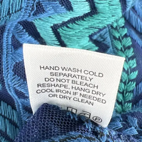 Sigrid Olsen Signature Small Embroidered Mesh Top with Camisole Green Blue