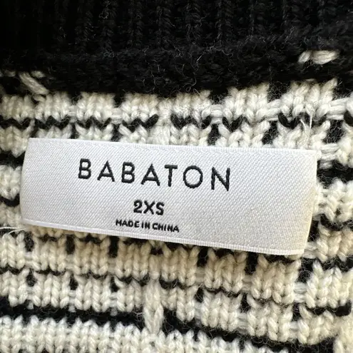 Babaton Lacer Cardigan Sweater Size 2XS Ivory Black Tweed Plaid Merino Wool Knit