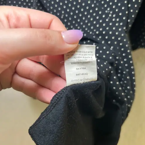 Tart Black White Polka Dot Square Neck Lace Trim Bell Sleeve Top L classic girly Size L