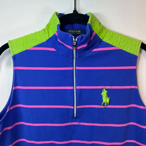 Polo Golf Ralph Lauren Women's 1/4 Zip Shirt Blue Pink Sleeveless Big Pony Large