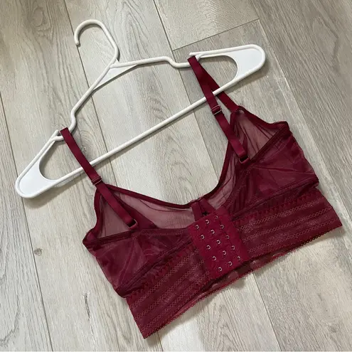 Else Sheer Bra longline lingerie womens Burgundy (size 32E) feminine intimates Red