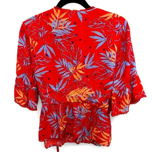 Lost + Wander tie wrap blouse with ruffle sleeves and peplum size large