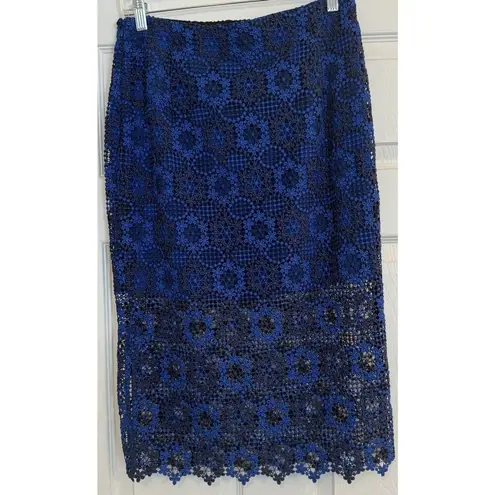 Sandro Paris Lagon Skirt Royal Blue Size 3 (30” Waist) Lace Crochet Overlay