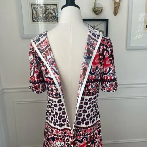 Vintage 70s Goldworm Italy Short Sleeve Mod Boho Print Dress M Brown Size M