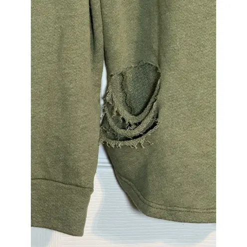 Rustic Dime Women’s Distressed Sweater, Olive Green, Large Green