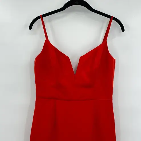 Bardot Midi Dress Red Strappy Tailored Boned Fit Bodycon Ruffle Hem Womens 6