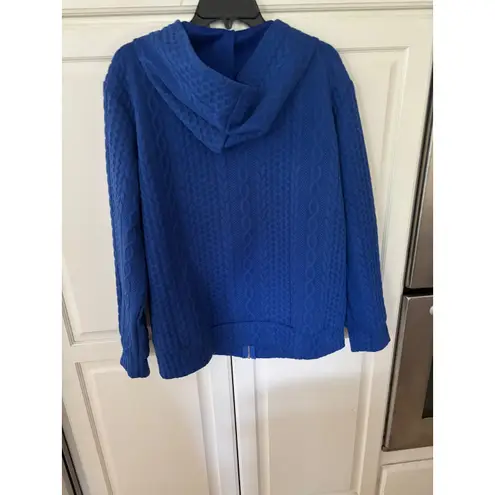 Royal Blue Textured Cable Knit Full Zip Hoodie Jacket Women's Size L Cozy Size L