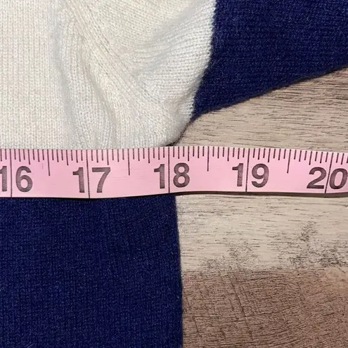 Two Bees Cashmere Womens Stripe Crew Neck Long Sleeve Sweater Cream Blue Medium