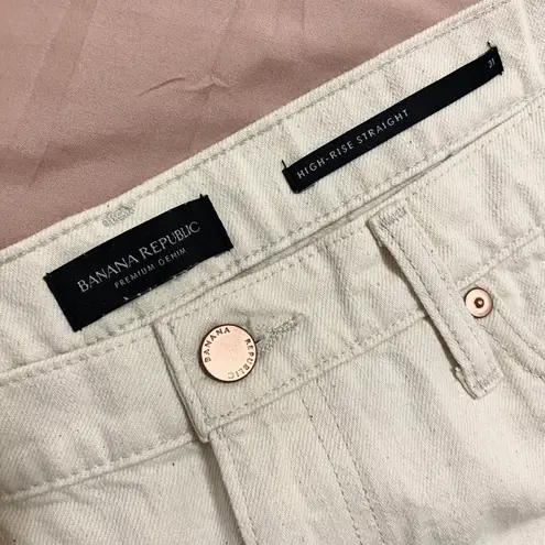 Banana Republic Ecru White High Rise Straight Ankle Jeans