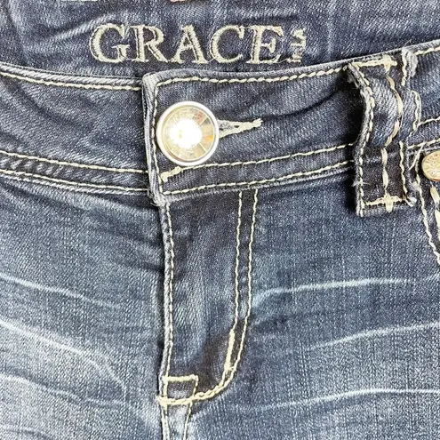 GRACE IN LA  Fleur de Lis Embellished Rhinestone Bling Boot Cut Jeans Size 28