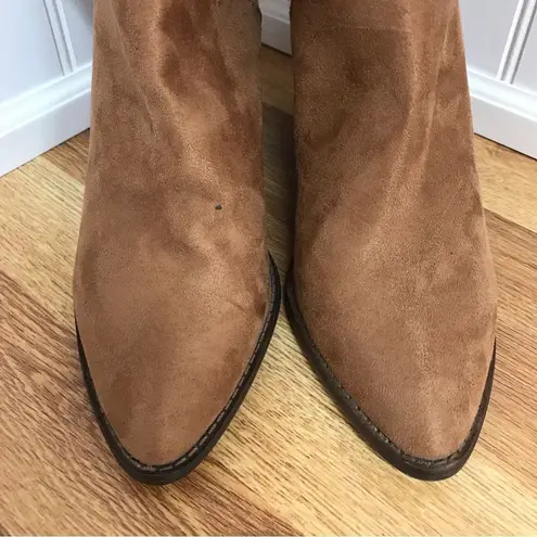 REPORT Tariq Vegan Suede Leather Slouch Boot High Block Heel Brown Size 8