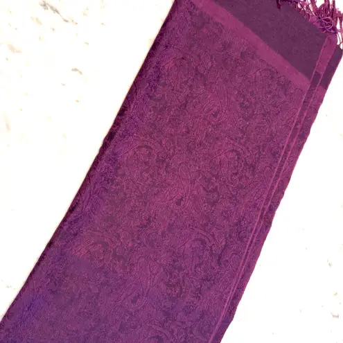 Pashmina Luxury Silk Scarf Plum Paisley Pattern Fringe Shawl Wrap