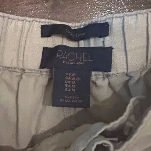 Rachel Roy 100% Linen Cargo Cropped Pants Khaki Casual Lightweight Med Gorpcore Tan